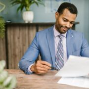 A person reviewing a document