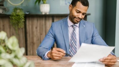 A person reviewing a document