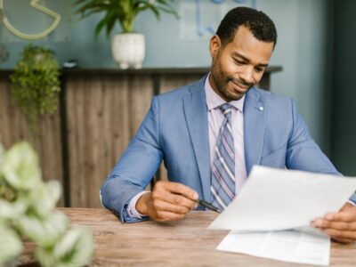 A person reviewing a document